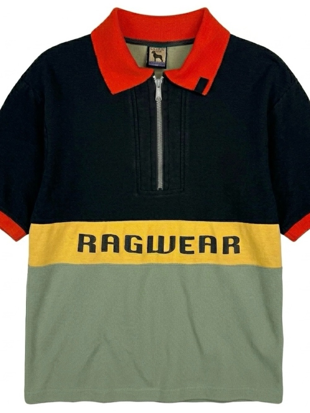 RARE Vintage 90s Ragwear Colorblock 1/4 Quarter-Zip Polo Shirt